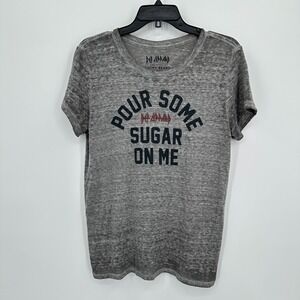 Lucky Brand Def Leppard T-shirt Womens L Gray‎ Pour Some Sugar On Me Band Tee